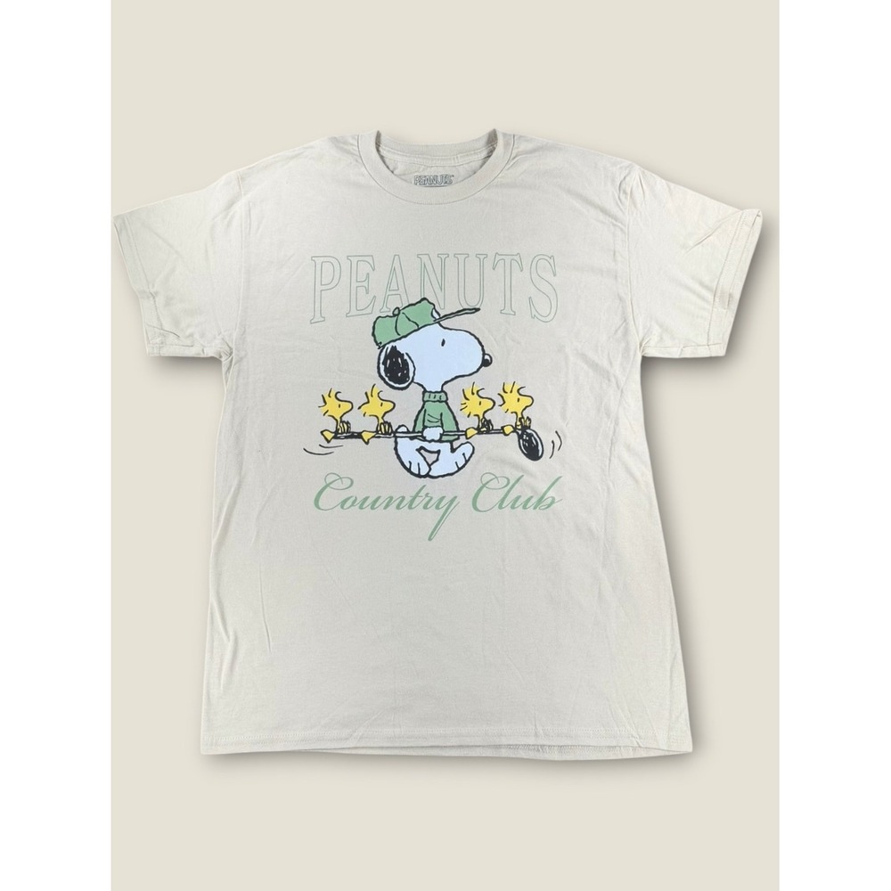 Peanuts Country Club Snoopy Golf Graphic T-Shirt Beige Mens Medium M 2024